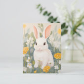 Wit konijn onder lentebloemen briefkaart (Staand voorkant)