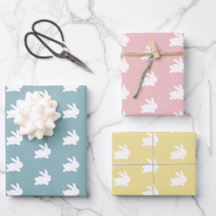 Wit konijn Pasen Patroon Pastel Kleuren Inpakpapier Vel