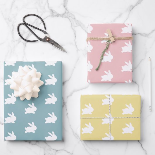 Wit konijn Pasen Patroon Pastel Kleuren Inpakpapier Vel (Voorkant)