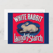 Wit Konijn Wasserij Zetmeelkrat label Briefkaart (Voorkant / Achterkant)
