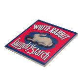 Wit Konijn Wasserij Zetmeelkrat label Tegeltje (Zijkant)