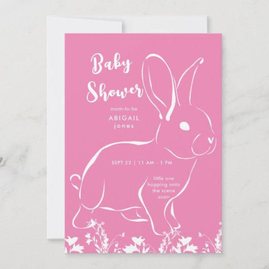 Wit Konijnenroze Baby shower Kaart (Voorkant)