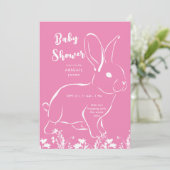 Wit Konijnenroze Baby shower Kaart (Staand voorkant)