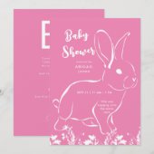 Wit Konijnenroze Baby shower Kaart (Voorkant / Achterkant)