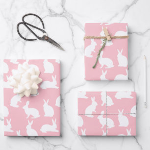 Wit Konijnpatroon Op Roze Lief Konijn Pasen Inpakpapier Vel