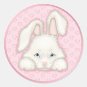 Wit konijntje - roze ronde sticker