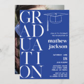 wit koningsblauw achtergrond '24 afstudeerfeest kaart (Voorkant / Achterkant)