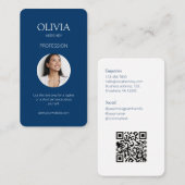 Wit/Koninklijk Blauw Foto Sociale QR Code Visitekaartje (Voorkant / Achterkant)