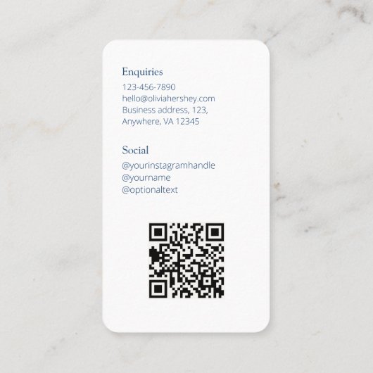 Wit/Koninklijk Blauw Foto Sociale QR Code Visitekaartje (Achterkant)