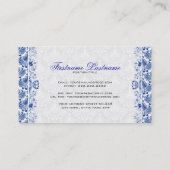 Wit & Koninklijk Blauw Retro Bloemen Damast Patroo Visitekaartje (Achterkant)