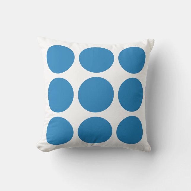 Wit & Koninklijk Pastelblauw Abstract Cirkelontwer Kussen (Voorkant)