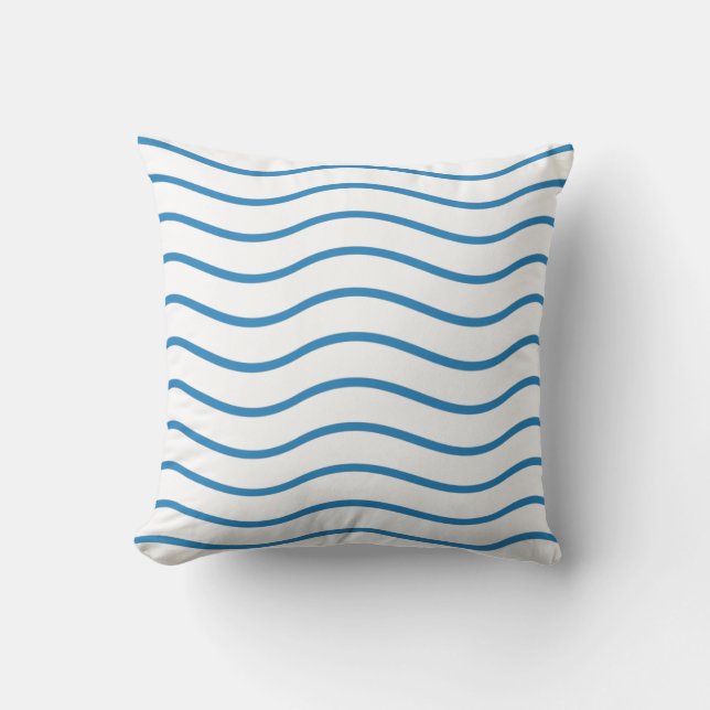 Wit & Koninklijk Pastelblauw Golflijnontwerp Kussen (Voorkant)