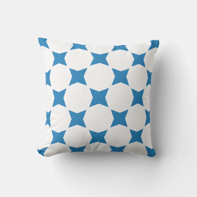 Wit & Koninklijk Pastelblauw Ster Patroon Design Kussen (Voorkant)