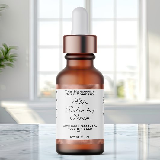 Wit & Koperfolie Cosmetica Druppelfles Etiket