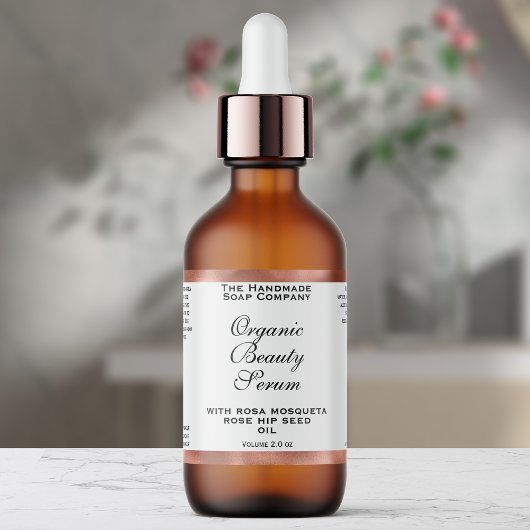 Wit & Koperfolie Cosmetica Druppelfles Etiket