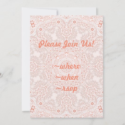 Wit & Koraal Kant Stof Afbeelding Achtergrond Kaart (Achterkant)