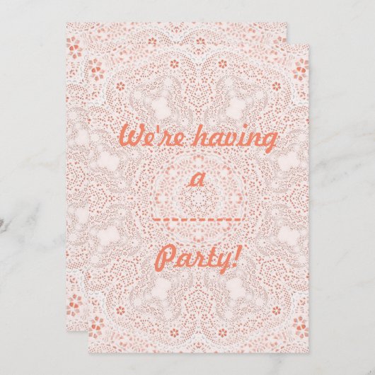 Wit & Koraal Kant Stof Afbeelding Achtergrond Kaart (Voorkant / Achterkant)