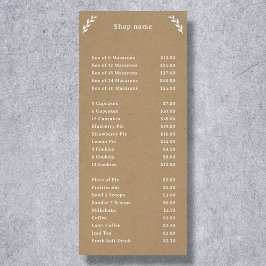 Wit, Kraft & Rustic Menu & Prijslijst Kaart