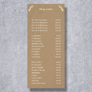 Wit, Kraft & Rustic Menu & Prijslijst Kaart