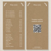 Wit, Kraft & Rustic Menu & Prijslijst Kaart