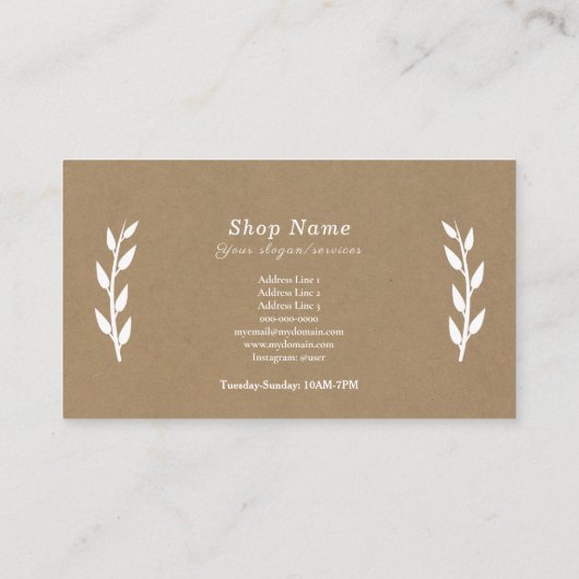 Wit, Kraft & Rustiek Visitekaartje (Achterkant)