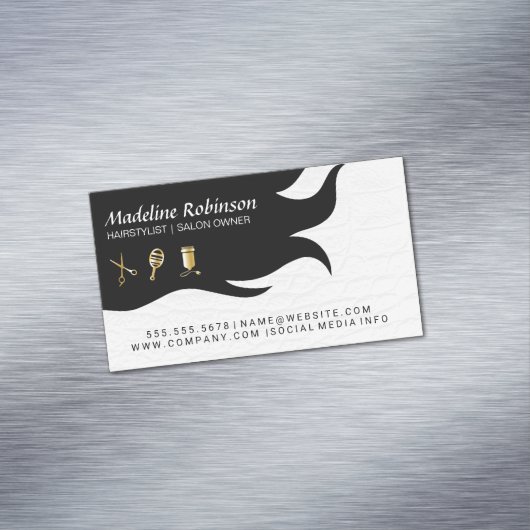 Wit krokodilleder | Haar- en salongereedschap Magnetisch Visitekaartje (Voorbeeld)