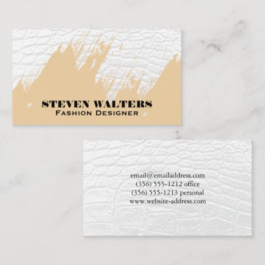 wit krokodillenleer | geborstelde structuur visitekaartje (Voorkant / Achterkant)