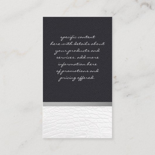 wit krokodillenleer | zwart leder visitekaartje (Achterkant)