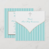 Wit Kruis Blauwgroen Blauw Eerste Communie Kaart (Voorkant / Achterkant)