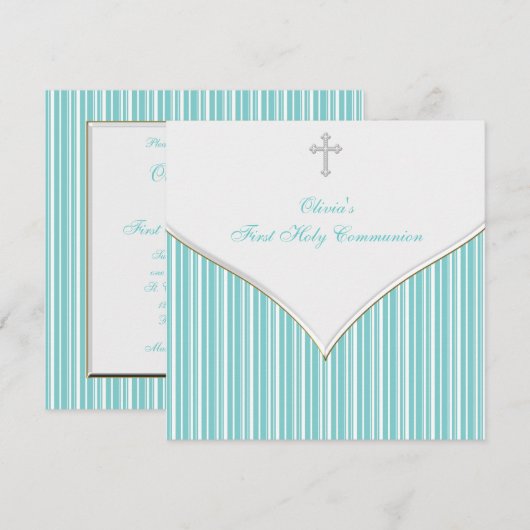  Wit Kruis Blauwgroen Blauw Eerste Communie Kaart (Voorkant / Achterkant)