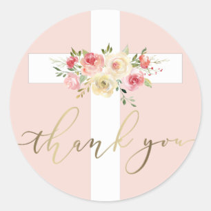 wit kruis bloemig Dank U Ronde Sticker