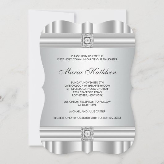 Wit Kruis Diamanten Meisjes Wit Eerste Communie Kaart (Voorkant)