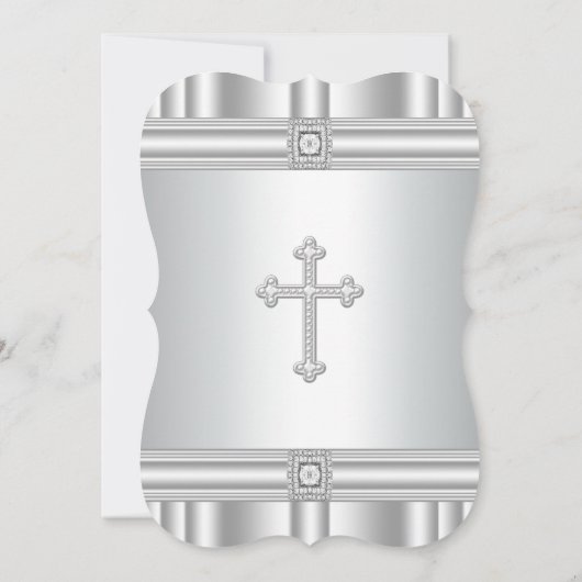 Wit Kruis Diamanten Meisjes Wit Eerste Communie Kaart (Achterkant)