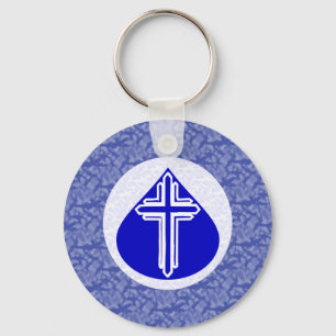 Wit kruis in blauwe traandrop blauwe achtergrond sleutelhanger