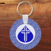 Wit kruis in blauwe traandrop blauwe achtergrond sleutelhanger (Voorkant)