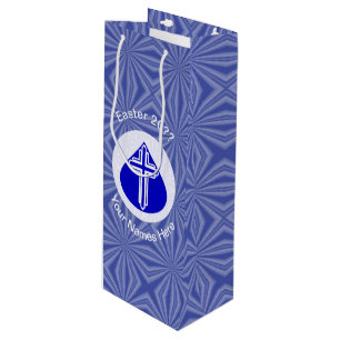 Wit Kruis in Blauwe Traandrop Pasen Gepersonalisee Wijn Cadeautas