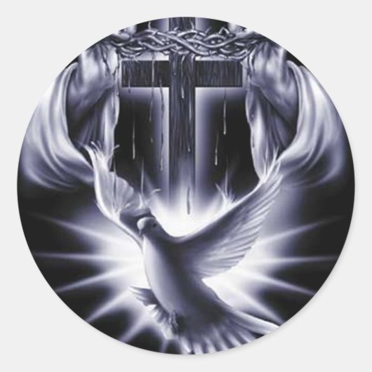 Wit kruis met duif ronde sticker (Voorkant)