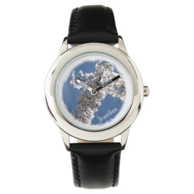 Wit Kruis op Blue Sky gepersonaliseerd Horloge (Voorkant)