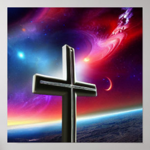 Wit kruis over het blauwe Poster