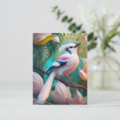 Wit Kuif Blozend Borst Fantasie Vogel Briefkaart (Staand voorkant)