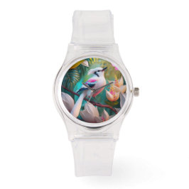 Wit Kuif Blozend Borst Fantasie Vogel Horloge