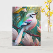 Wit Kuif Blozend Borst Fantasie Vogel Kaart (Gele Bloem)
