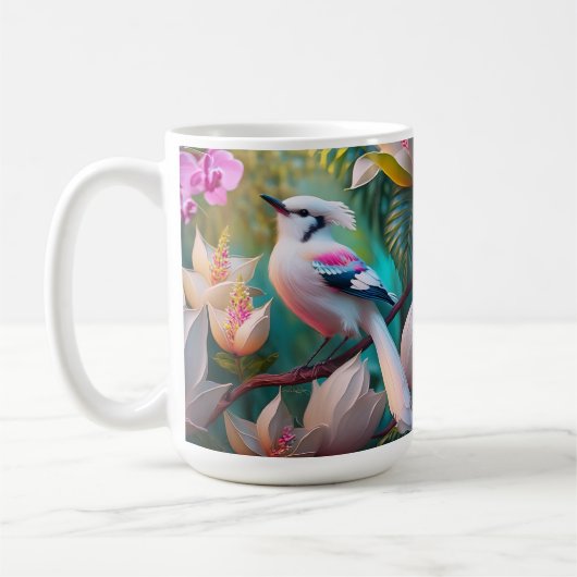 Wit Kuif Blozend Borst Fantasie Vogel Koffiemok (Links)