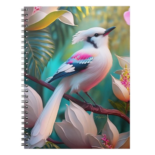 Wit Kuif Blozend Borst Fantasie Vogel Notitieboek (Voorkant)