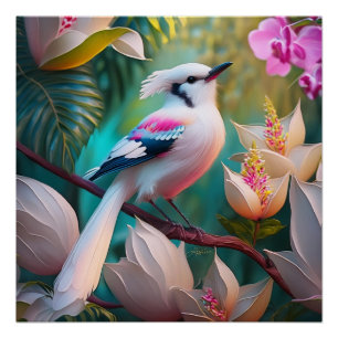 Wit Kuif Blozend Borst Fantasie Vogel Perfect Poster