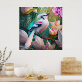 Wit Kuif Blozend Borst Fantasie Vogel Poster (Keuken)