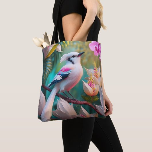 Wit Kuif Blozend Borst Fantasie Vogel Tote Bag (Dichtbij)