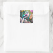 Wit Kuif Blozend Borst Fantasie Vogel Vierkante Sticker (Tas)