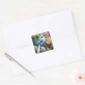 Wit Kuif Blozend Borst Fantasie Vogel Vierkante Sticker (Envelop)
