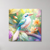 Wit Kuif Iridescente Blauwe Vleugel Fantasie Vogel Canvas Afdruk (Voorkant)